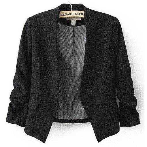 Blazer Women Candy Color Female Blazer Women Jacket 3/4 Sleeve Pockets None Button Woman Slim Short Suit Jacket Blazer Feminino-Dollar Bargains Online Shopping Australia