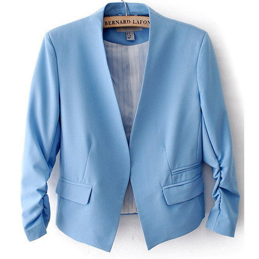 Blazer Women Candy Color Female Blazer Women Jacket 3/4 Sleeve Pockets None Button Woman Slim Short Suit Jacket Blazer Feminino-Dollar Bargains Online Shopping Australia