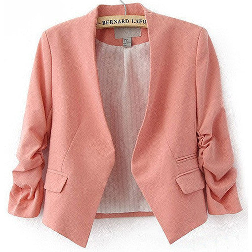 Blazer Women Candy Color Female Blazer Women Jacket 3/4 Sleeve Pockets None Button Woman Slim Short Suit Jacket Blazer Feminino-Dollar Bargains Online Shopping Australia