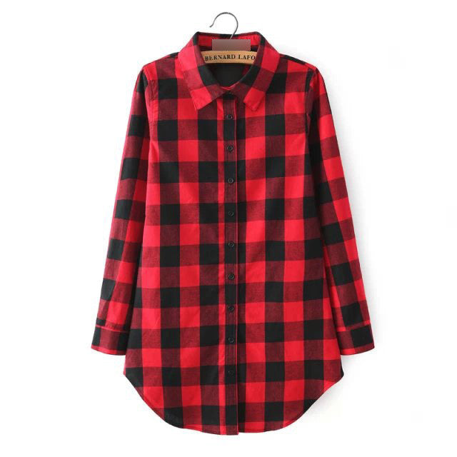 Sexy Autumn Fashion Women Blouses Casual Plaid Cotton Blousas Female Long Shirt Long Sleeve Plus Size Women Clothing BE66-Dollar Bargains Online Shopping Australia