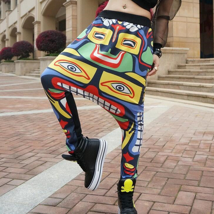 fashion harajuku Facebook sweatpants hip hop joggers baggy drop crotch pants women men pattern printed loose harem pants