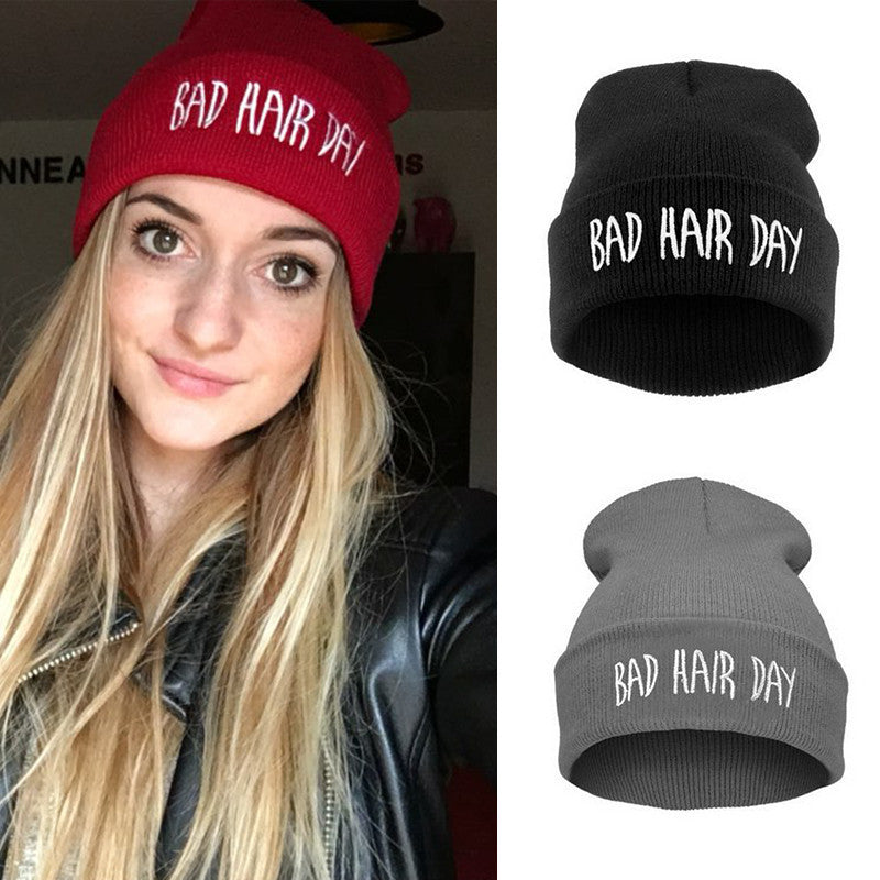 Beanie Bad Hair Day Beanie Cap Women Cotton Blend Letter Printed Knitted Winter beanies Hiphop Hats Caps RD671503-Dollar Bargains Online Shopping Australia