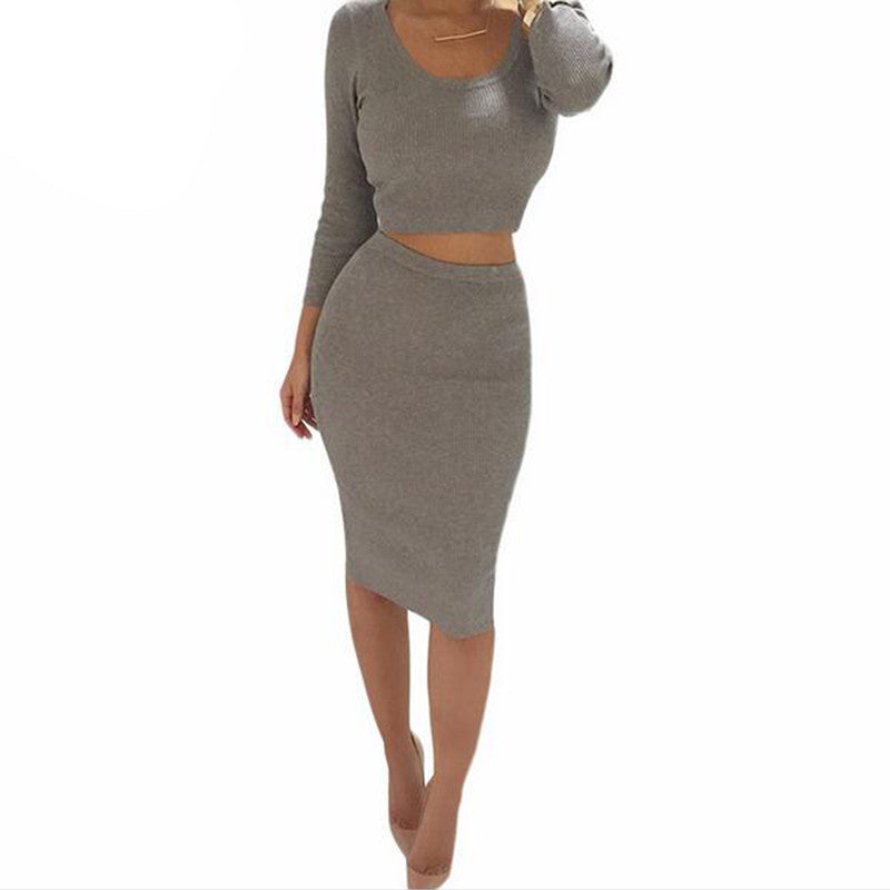 Online discount shop Australia - New Autumn Winter 2 Piece Set Women Long sleeve party dresses Sexy bandage dress women dress