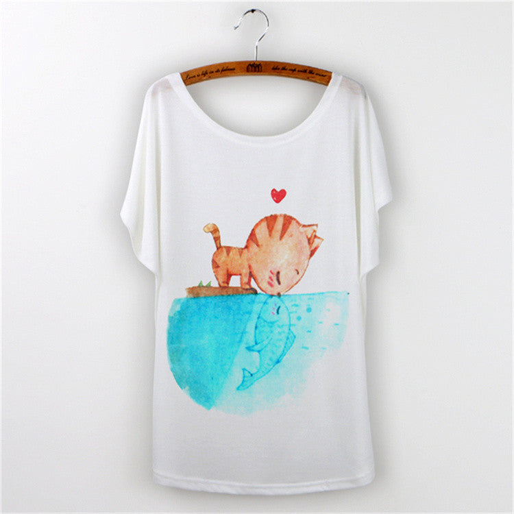 Harajuku Cat t-shirt Women Tee Shirt Femme Summer Casual Animal Cartoon print short sleeve Loose Ladies tops t shirt White-Dollar Bargains Online Shopping Australia