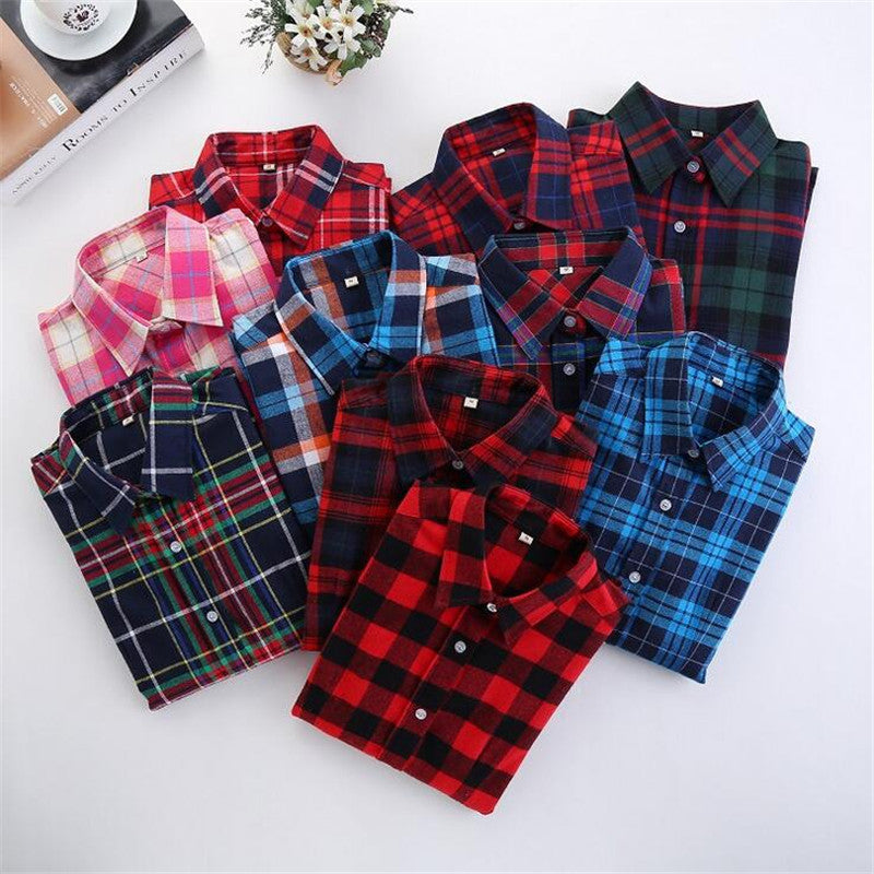 Online discount shop Australia - Cotton Plaid Women Shirts Blouses Long Sleeve Flannel Ladies Tops Plus Size 5XL Clothing For Women