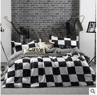 Home Textiles cotton Polyester Black&white Plaid 4pcs bedding sets bed linen bed sheet + duvet cover +Pillowcase,-Dollar Bargains Online Shopping Australia