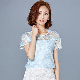 White Blouse Lace Chiffon Short Sleeve Summer Women Tops Fashion Korean Hollow Out Ladies Shirt Office Female Clothing-Dollar Bargains Online Shopping Australia