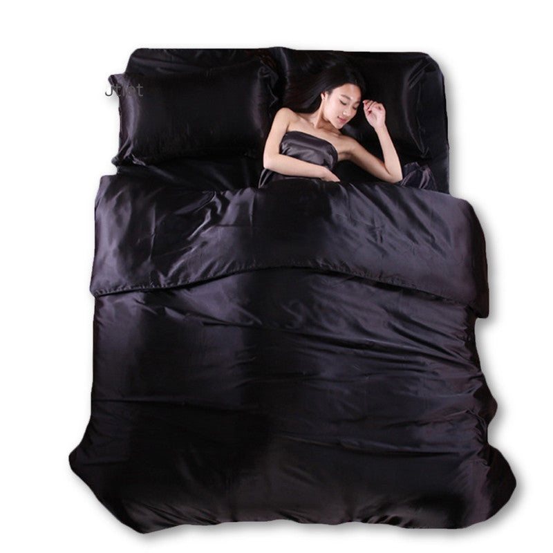 Silk Quilt Black Satin Sheets Bed Linen Cotton Solid Satin Duvet Cover Set King Size Bedsheet 4pcs of Bedding Sets-Dollar Bargains Online Shopping Australia