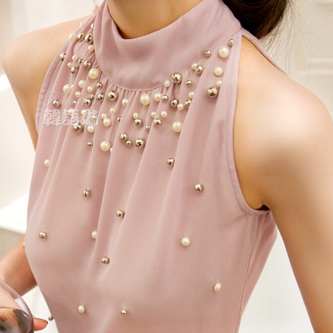 Arrival Fashion Women Beading Chiffon Blouse Fashion Sleeveless Women Turtleneck Chiffon Blouse Shirt Women Top 835i 57-Dollar Bargains Online Shopping Australia