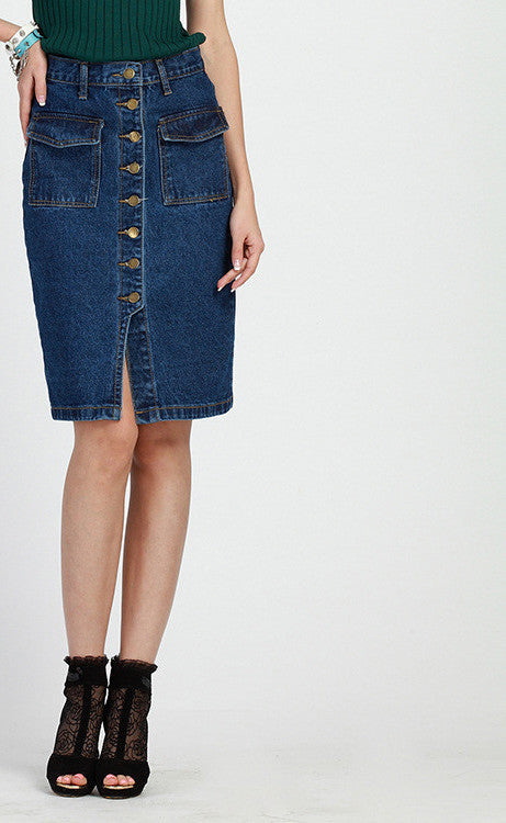 Online discount shop Australia - Denim Skirt Female Button Pencil Women Long Skirts Jeans Long Skirt