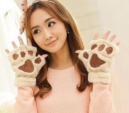 Arrival 1 Pair Women Lady Girl Winter Warm Paw Gloves Fingerless Fluffy Bear Cat Plush Paw Glove Mittens-Dollar Bargains Online Shopping Australia