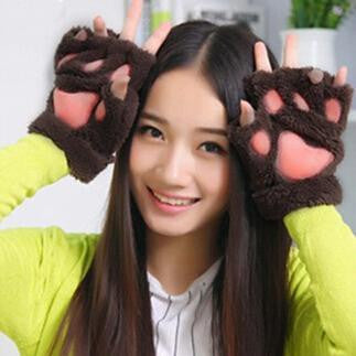 Arrival 1 Pair Women Lady Girl Winter Warm Paw Gloves Fingerless Fluffy Bear Cat Plush Paw Glove Mittens-Dollar Bargains Online Shopping Australia