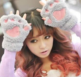 Arrival 1 Pair Women Lady Girl Winter Warm Paw Gloves Fingerless Fluffy Bear Cat Plush Paw Glove Mittens-Dollar Bargains Online Shopping Australia