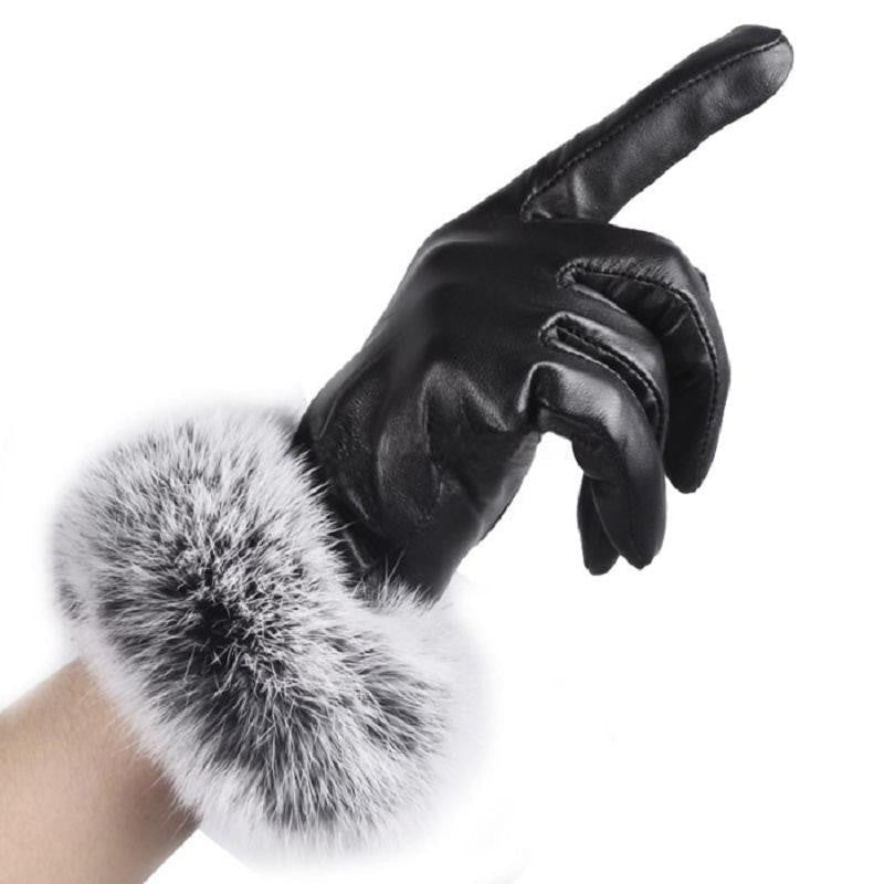 Fashion Women's Black Autumn Winter Warm Rabbit Fur Mittens test Casual Glove Leather Gloves For Women Drive #68703-Dollar Bargains Online Shopping Australia