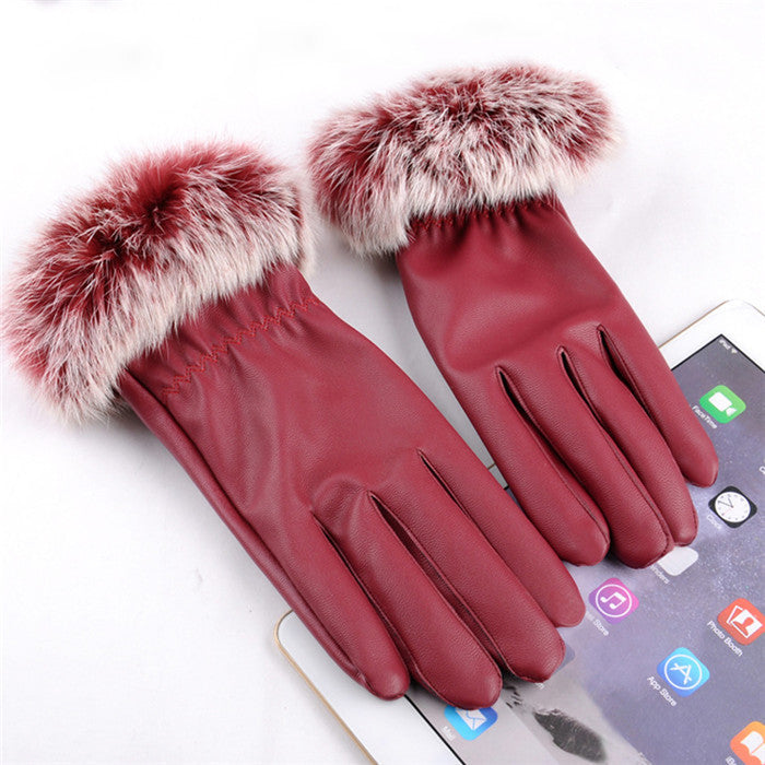 Fashion Women's Black Autumn Winter Warm Rabbit Fur Mittens test Casual Glove Leather Gloves For Women Drive #68703-Dollar Bargains Online Shopping Australia