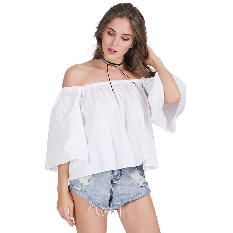 off shoulder cotton white blouse shirt ruffles girls blouse Women tube tops beach casual