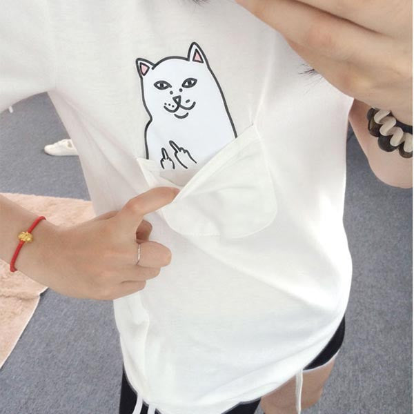 Summer Pocket Harajuku Cat Lovers Women Top Short-sleeve T shirt Sweet Style Black/White/Grey Plus Size-Dollar Bargains Online Shopping Australia