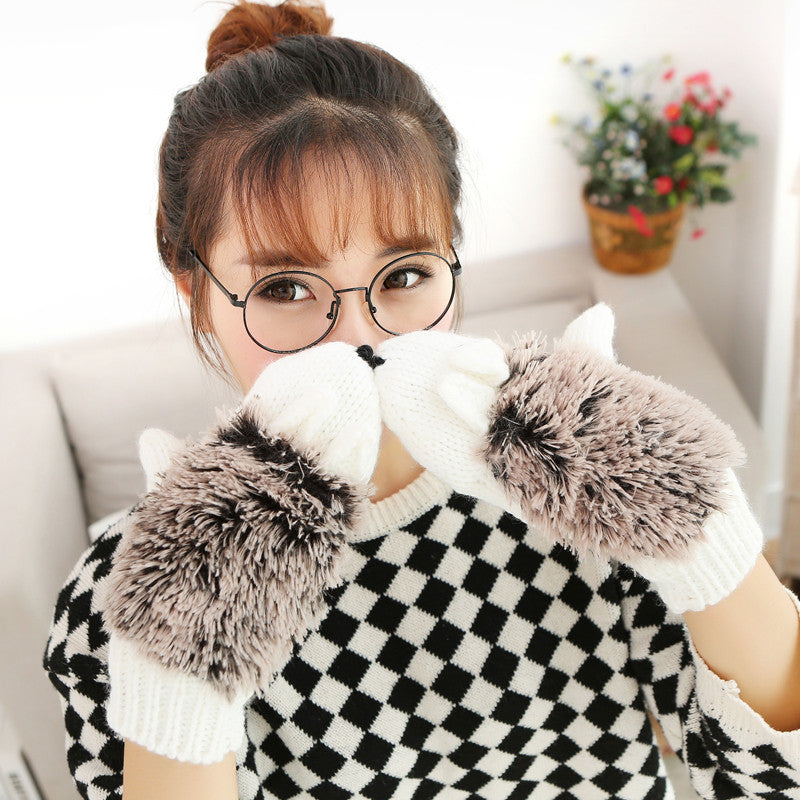 Hedgehog Gloves Women Winter Warmer Knitted Crochet Wrist Cartoon Fleece Heated Mittens Erinaceus Outdoor Gifts S1559-Dollar Bargains Online Shopping Australia