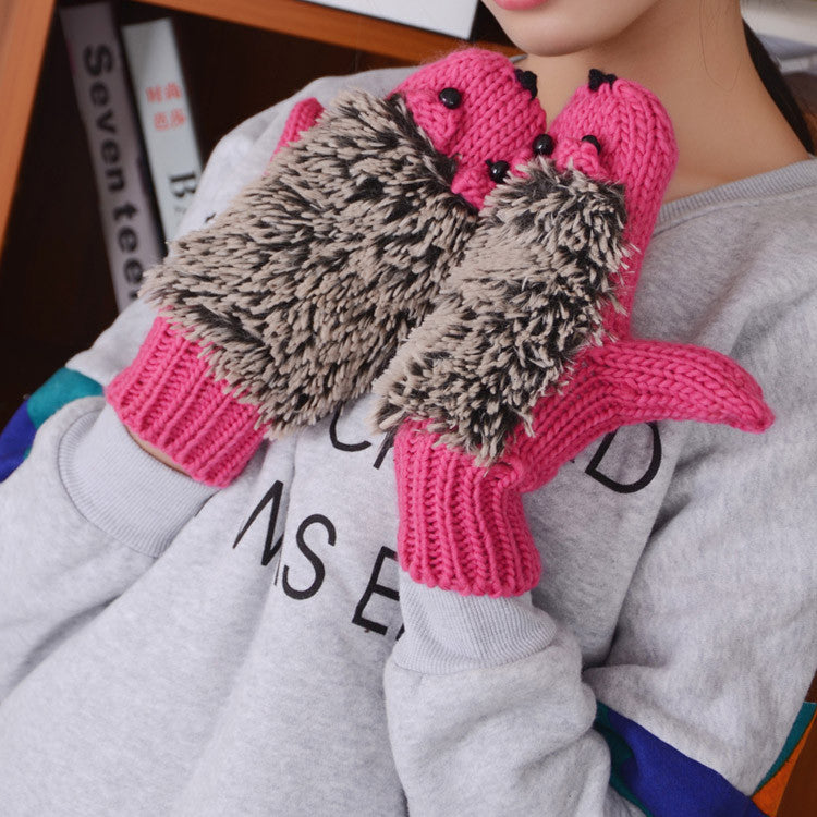 Hedgehog Gloves Women Winter Warmer Knitted Crochet Wrist Cartoon Fleece Heated Mittens Erinaceus Outdoor Gifts S1559-Dollar Bargains Online Shopping Australia