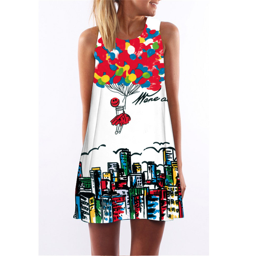 Online discount shop Australia - Fashion Plus Size Xl European Summer Sexy Print Dress New Casual Women O-neck Sleeveless Straight Dresses Lyq01