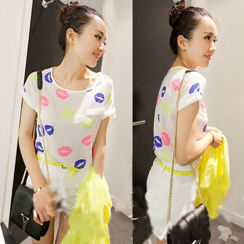 Women Lady Batwing Chiffon Polyester T-Shirt Casual Printed Shirts-Dollar Bargains Online Shopping Australia