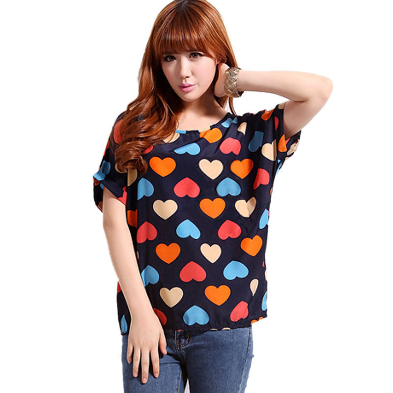 Women Lady Batwing Chiffon Polyester T-Shirt Casual Printed Shirts-Dollar Bargains Online Shopping Australia