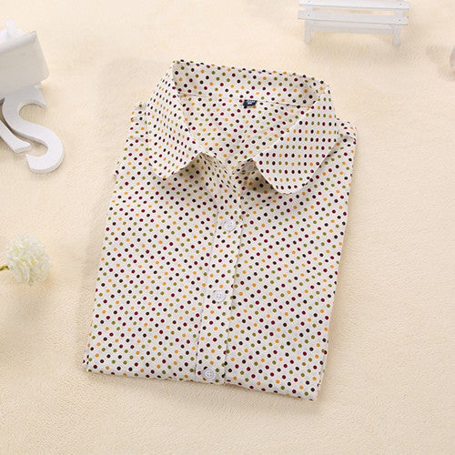 Brand Polka Dot Shirt Women Long Sleeve Blouse Cotton Plus Size Ladies Tops Turn-Down Collar-Dollar Bargains Online Shopping Australia