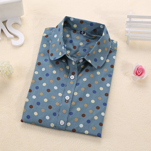 Brand Polka Dot Shirt Women Long Sleeve Blouse Cotton Plus Size Ladies Tops Turn-Down Collar-Dollar Bargains Online Shopping Australia