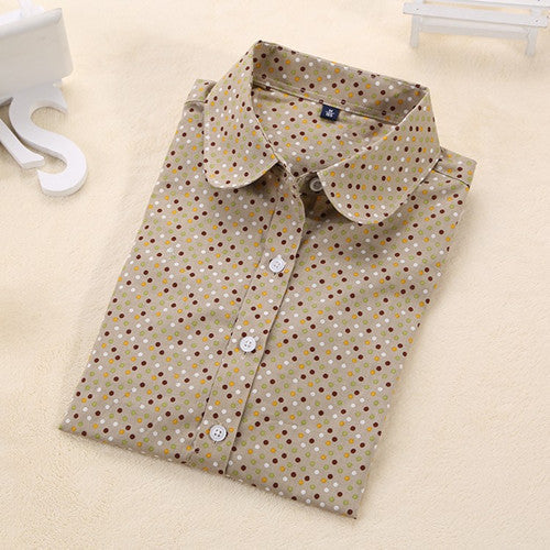 Brand Polka Dot Shirt Women Long Sleeve Blouse Cotton Plus Size Ladies Tops Turn-Down Collar-Dollar Bargains Online Shopping Australia