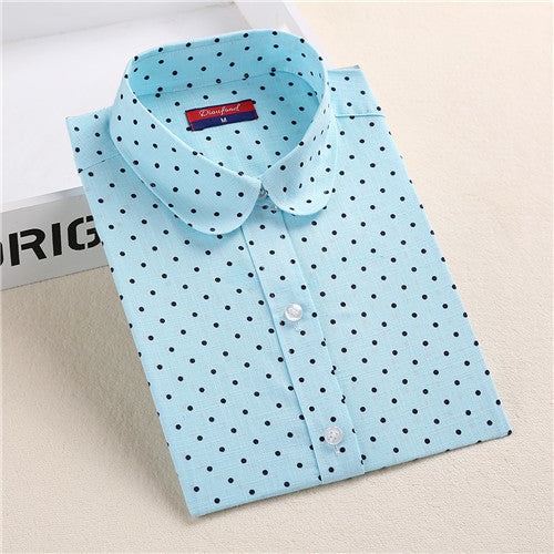 Brand Polka Dot Shirt Women Long Sleeve Blouse Cotton Plus Size Ladies Tops Turn-Down Collar-Dollar Bargains Online Shopping Australia