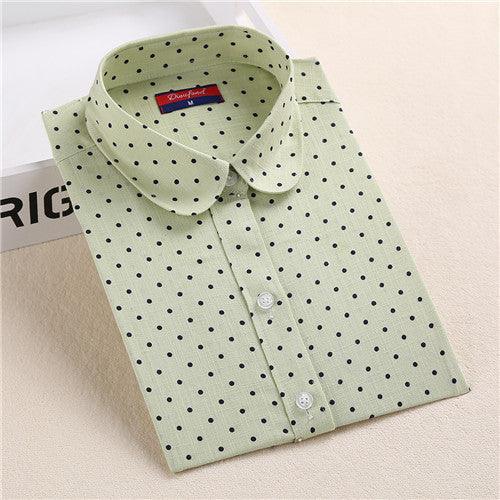 Brand Polka Dot Shirt Women Long Sleeve Blouse Cotton Plus Size Ladies Tops Turn-Down Collar-Dollar Bargains Online Shopping Australia