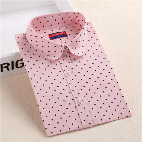 Brand Polka Dot Shirt Women Long Sleeve Blouse Cotton Plus Size Ladies Tops Turn-Down Collar-Dollar Bargains Online Shopping Australia