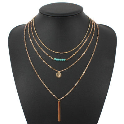 turquoise crystal bead round bar charm gold chain necklace multi layer statement necklaces amp pendants women summer jewelry-Dollar Bargains Online Shopping Australia