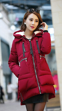 Women parka thick wadded jacket female winter jacket women outerwear slim jackets medium-long down cotton parkas red coats-Dollar Bargains Online Shopping Australia