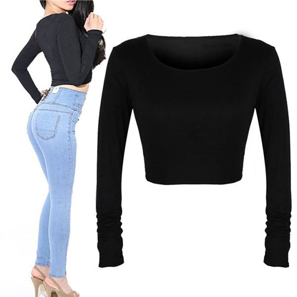 Fashion Sexy Women Crooped Tops Long Sleeve Clubwear Tops Cropped T-shirt-Dollar Bargains Online Shopping Australia