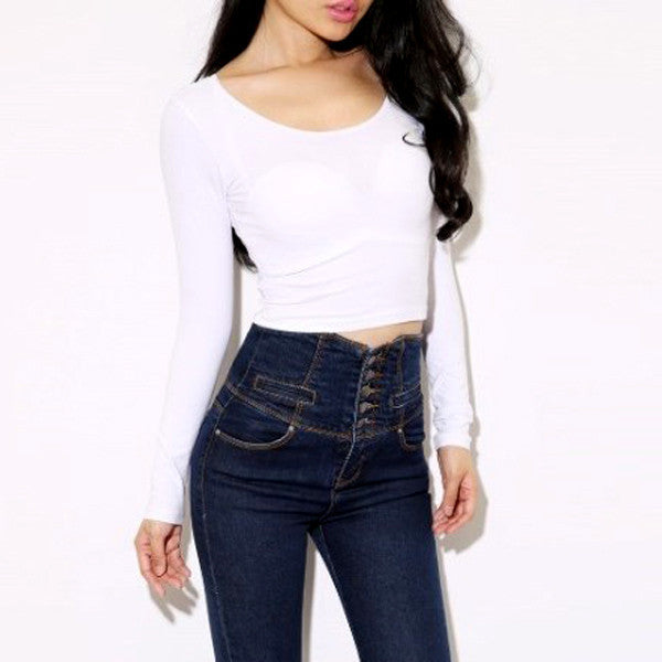 Fashion Sexy Women Crooped Tops Long Sleeve Clubwear Tops Cropped T-shirt-Dollar Bargains Online Shopping Australia