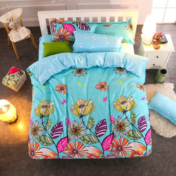 4Pcs Home Wedding 3D Bedding Sets Flowers Cotton Bedding Set King Size Bed Sheet Duvet Cover Pillows Quilt No Comforter-Dollar Bargains Online Shopping Australia