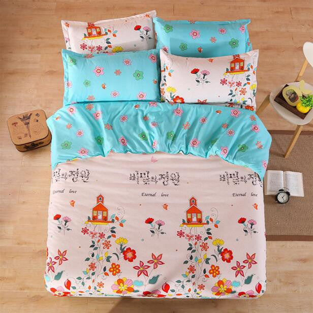 4Pcs Home Wedding 3D Bedding Sets Flowers Cotton Bedding Set King Size Bed Sheet Duvet Cover Pillows Quilt No Comforter-Dollar Bargains Online Shopping Australia