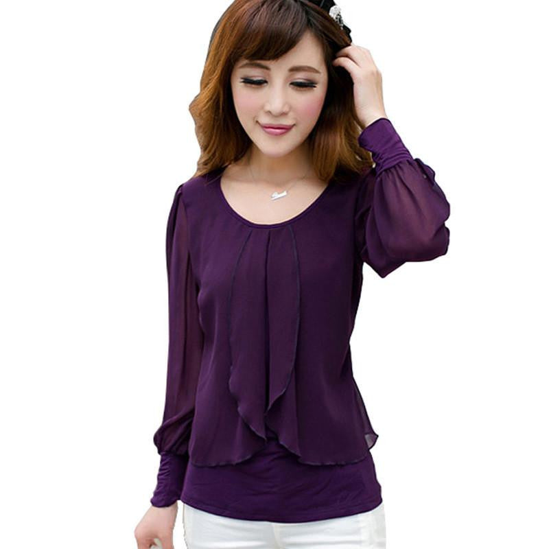 Women chiffon shirt Fashion Long sleeved women blouses shirt plus size casual chiffon tops loose women shirts