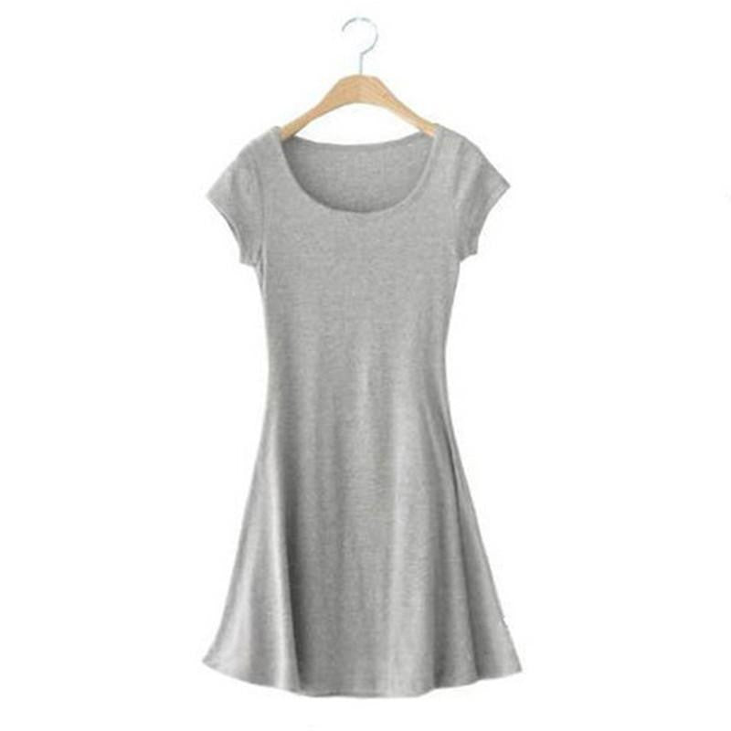 Women Casual Short Sleeve T-shirt Mini Dress Cotton Crew Neck Sundress