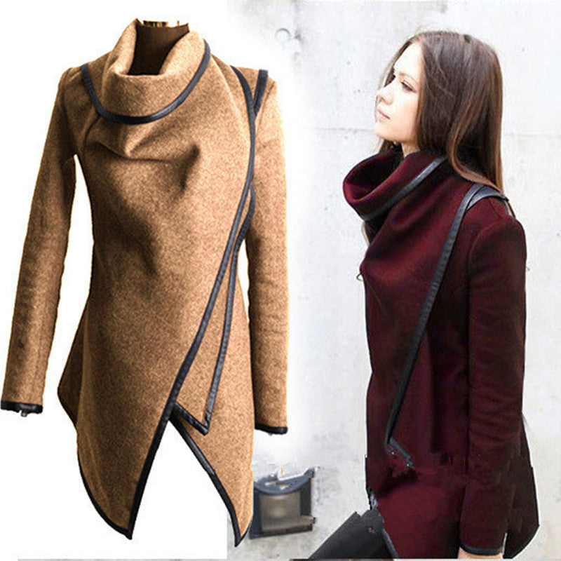 Online discount shop Australia - New   Coat Women Irregular Collar Lapel Side Zipper Woolen Coat Women Loose Sweater Outwear Jacket Plus Size