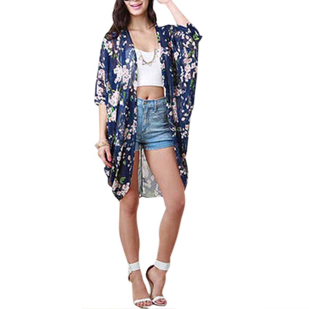 Online discount shop Australia - Fashion Women Blouse Beach Boho Cardigan Floral Printed Half Sleeve Casual Loose Long Beach Blouses For Women