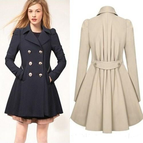 Style Brand Women Long Trench Coat Plus Size Beige Slim