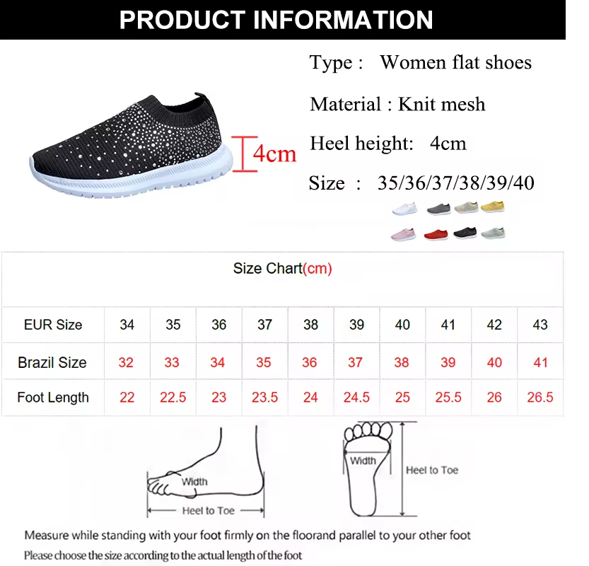 Crystal Breathable Mesh Sneaker Shoes for Women Comfortable Soft Bottom Flats Plus Non Slip-Dollar Bargains Online Shopping Australia