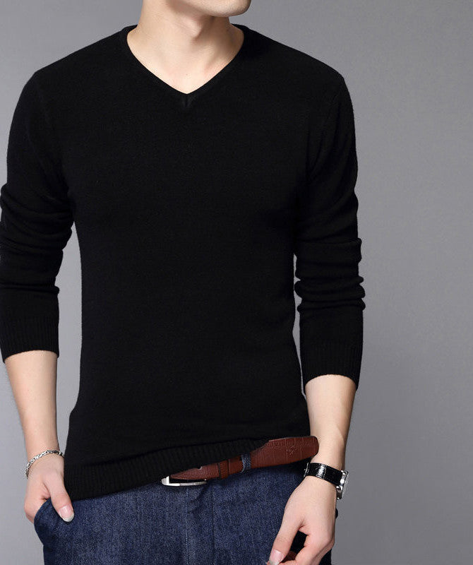 New Fashion Slim Fit Sweater Men Classic Pure Black Pullover Men Solid Color V-Neck Pull Homme Cashmere Wool Sweaters Shirt 6638 - CelebritystyleFashion.com.au online clothing shop australia