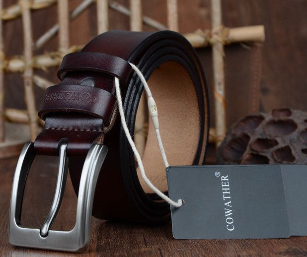 Men Cowskin Genuine Leather Belt Vintage Jeans Belt Strap Double Pin Buckle Designer  Belts For Men 