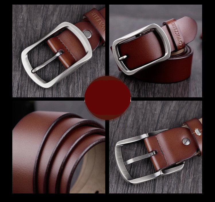 Cheap Men Cow Leather Belt Luxury Vintage Metal Pin Buckle Designer Belts  Cowskin Strap Male for Jeans