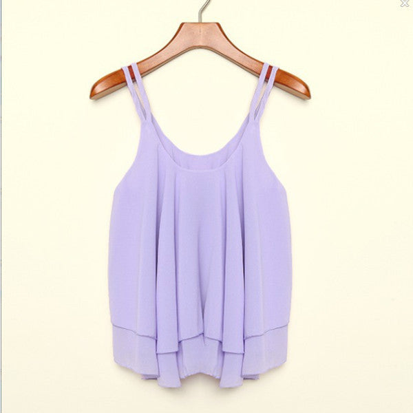 Summer New Women Strap Tank Tops Sleeveless White Chiffon Casual T-shirt Vest Crop Tops - CelebritystyleFashion.com.au online clothing shop australia