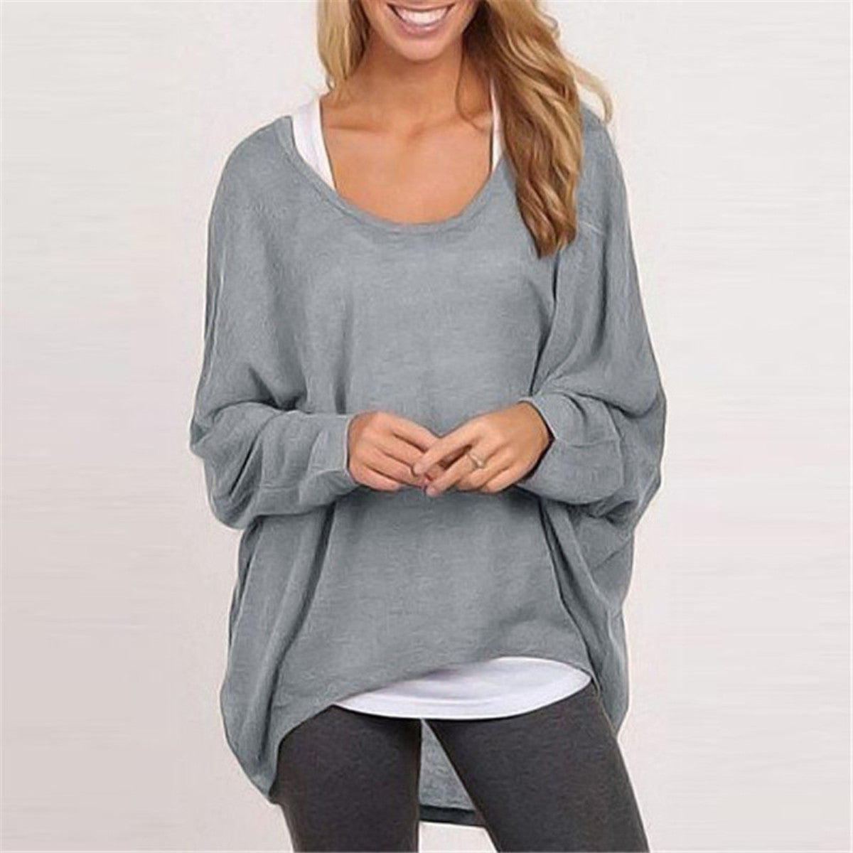 Women Sweater Jumper Pullover Batwing Long Sleeve Casual Loose Solid B