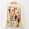 Cat party print Harajuku Wool Blend Brand Knitwear Sweaters Women's Pullover O-neck Long Sleeve fashion Slim Knitted Clothing - CelebritystyleFashion.com.au online clothing shop australia